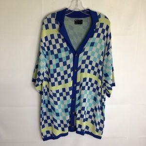 ASOS DESIGN MEN BLUE CHECKEREDBOARD KNITTED OVERSIZED BUTTON SHIRT SIZE M